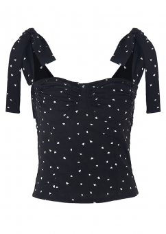 Топ бюстье мелкий принт сердечки лямки-бантики