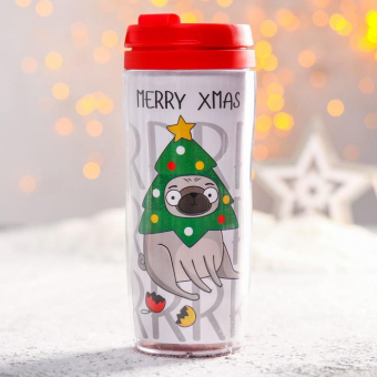 Термостакан Marry Xmas Мопс, 350 мл + чай чёрный с ароматом лимона и мяты, 20 г