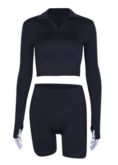 Комплект топ на молнии длинный рукав дырка под палец + велосипедки