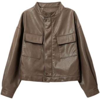 Куртка эко кожа на молний 2 кнопки сверху и снизу 2 накладных кармана