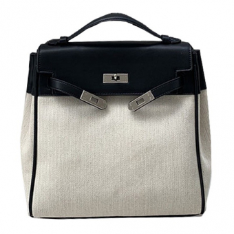 Рюкзак маленький холщовый черная окантовка и клапан эко кожа сверху ручка