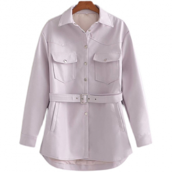 Рубашка - куртка экокожа карманы на груди + пояс