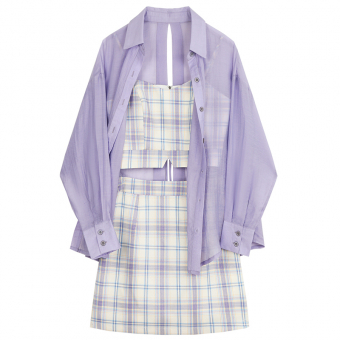 Комплект из 3х частей рубашка + топ + юбка мини в клетку