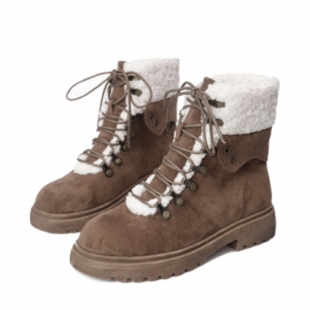 Сапоги замшевые с белым мехом по контуру шнуровки и сверху