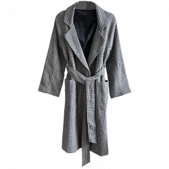 Пальто мелкая клетка гусиная лапка 2 кармана + пояс