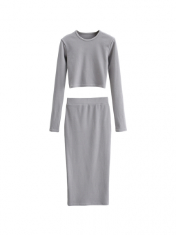 Костюм топ длинный рукав круглая горловина + юбка миди