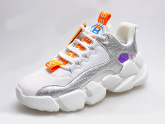 Кроссовки LANG QI оранжевый неон лазер серебряный крокодил