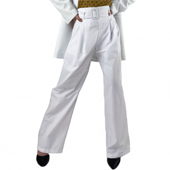 Брюки белые прямые вытачки защипы на поясе + ремень прямоугольная бляшка