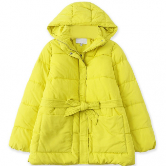 Куртка дутая яркая капюшон 2 квадарт кармана + пояс