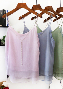 Топ рельефный шифон цепочка-стразы на лямках