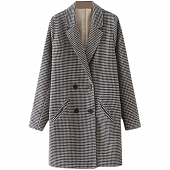 Картинка Пальто прямое двубортное 4 черные пуговицы принт очень мелкая гусиная лапка от магазина LonnaMag