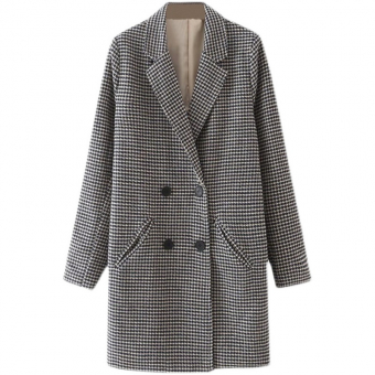 Пальто прямое двубортное 4 черные пуговицы принт очень мелкая гусиная лапка