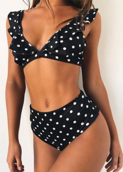 Купальник раздельный горошек рюши на лямках