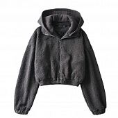 Картинка Бомбер укороченный плюшевый с капюшоном от магазина LonnaMag