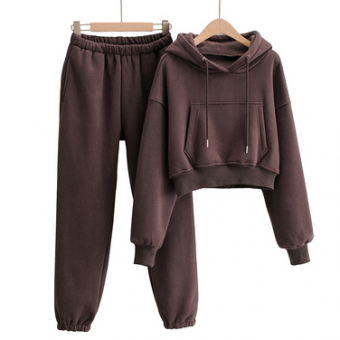 Костюм база флис укороченный худи карман кенгуру + штаны на резинках