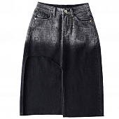 Картинка Юбка джинс градиент буквы асимметрия необработанный вырез от магазина LonnaMag