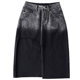 Юбка джинс градиент буквы асимметрия необработанный вырез