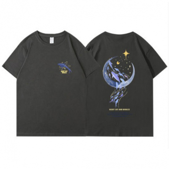 Футболка принт голубые дельфины полумесяц звезды