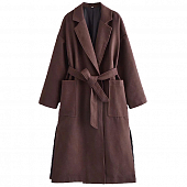 Картинка Пальто халат коричневое 2 накладных кармана по бокам от магазина LonnaMag