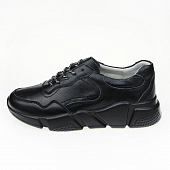 картинка Кроссовки натур.кожа Ribu полностью черные серебристые полосатые шнурки от магазина LonnaMag