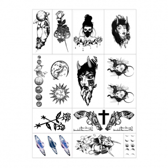 Переводные татуировки - 12 шт девушки планеты розы револьверы