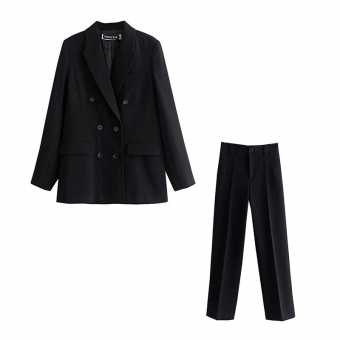 Костюм черный длинный пиджак + прямые брюки