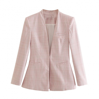 Костюм нежно розовый в клетку пиджак приталенный + брюки с защипами + пояс