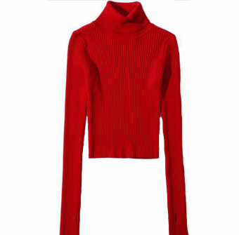 Водолазка укороченная в рубчик длинный рукав вырез под палец