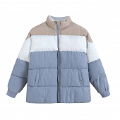 Картинка Куртка дутая прямая бежевые плечи белая полоса от магазина LonnaMag