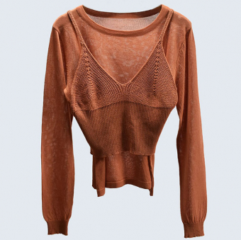 Комплект лонгслив полупрозрачный + вязаный топ М-грудь