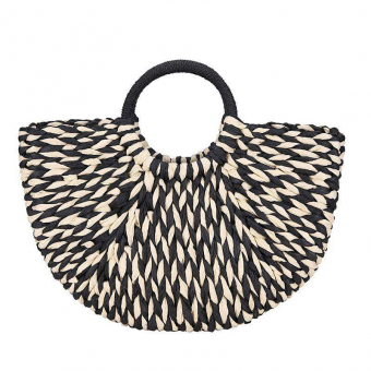 Сумка большая плетеная из ротанга ч/б круглые черные ручки