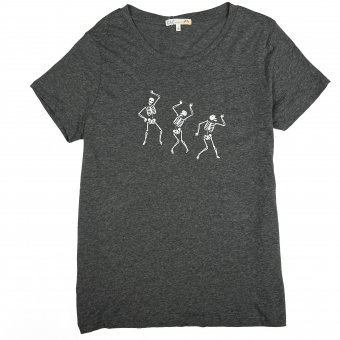 Футболка серый меланж принт 3 танцующих скелета