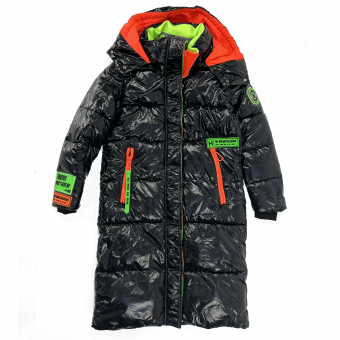 Пуховик длинный неоновые вставки детали - глянцевый