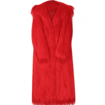 Шуба длинный мех ярко-красная с капюшоном