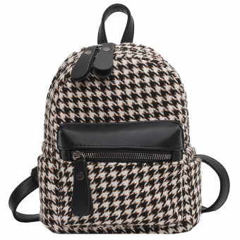 Рюкзак гусиная лапка кожаные хлястики и полоса на кармане