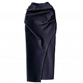 Картинка Юбка миди спереди сверху сборка + разрез асимметрия  от магазина LonnaMag