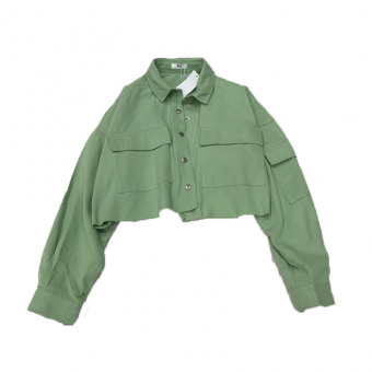 Джинсовка короткая низ обрез зеленая