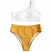 Картинка Купальник раздельный топ на одно плечо колорблок от магазина LonnaMag