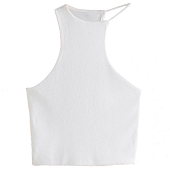 Картинка Топ в рубчик белый асимметричный у горловины от магазина LonnaMag