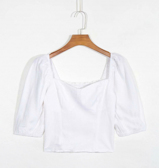 Топ блуза хлопок рукав фонарик спинка резинка и молния