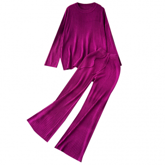 Комплект трикотаж рубчик широкий джемпер + широкие штаны с шнурками