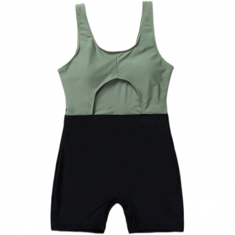 Купальник цельный топ хаки спреди вырез + черные шорты