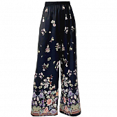 Картинка Штаны легкие широкие принт цветы к низу полосы на черном от магазина LonnaMag