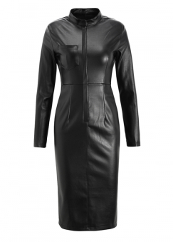 Платье футляр кожзам на молнии впереди карман сбоку на груди