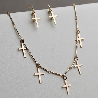 Набор ожерелье + серьги плоские кресты