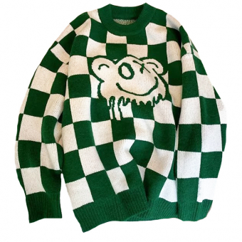 Свитер oversize клетка шашечка мульт медведь смайл OX