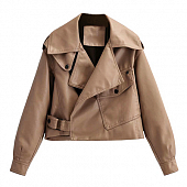 Картинка Куртка эко кожа широкий отложной ворот углами один карман клапаны сбоку застежка от магазина LonnaMag