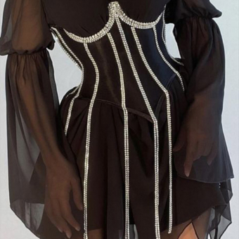 Украшение из под грудь из страз + бахрома 5 полос