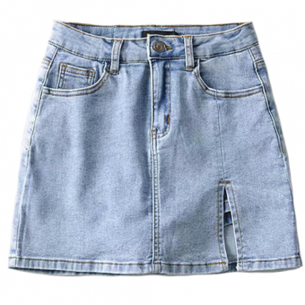 Юбка мини джинс от кармана шов с разрезом