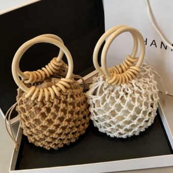 Сумка круглая плетение шнуровка внутри мешочек + круглые деревянные ручки